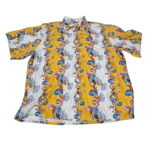 Yiume Hawaiian Yellow Nautical Sea Shell Sz L Tropical Cotton Button Down Shirt